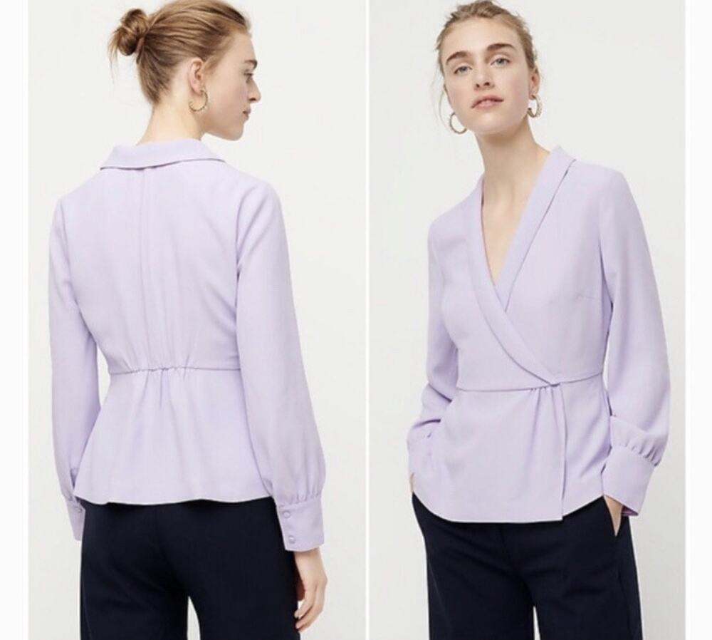 J.Crew Lavender Purple Faux Wrap V-Neck Long Sleeve Blouson Blouse